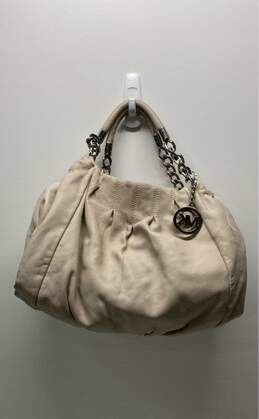 Michael Kors Fulton Beige Pleated Leather Satchel Bag