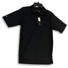 NWT Mens Black Collared Short Sleeve Stretch Side Slit Polo Shirt Size S