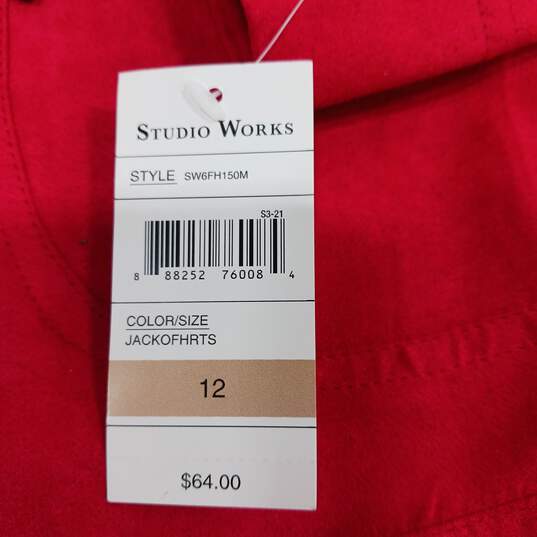 STUDIO WORKS WOMEN'S JACK OF HEARTS RED SUEDE LOOKING POLYESTER ZIP UP JACKET SIZE 12 NWT image number 5