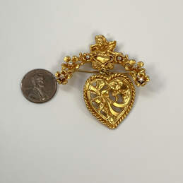 Designer Kriks Folly Gold-Tone Angel Cherub Heart Crystal Stone Brooch Pin alternative image