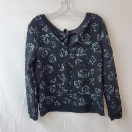 Hinge Black Rose Floral Print Quilted Pullover Sweater Size S alternative image
