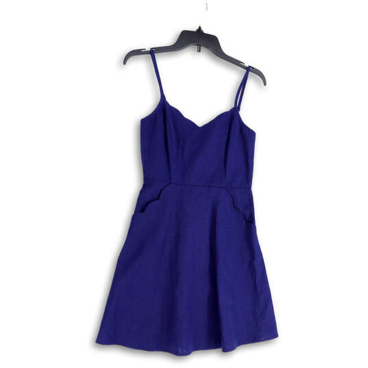 NWT Womens Blue Spaghetti Strap Pockets Back Button Mini Dress Size XS image number 2