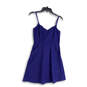 NWT Womens Blue Spaghetti Strap Pockets Back Button Mini Dress Size XS image number 2