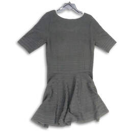 Womens Black White Ribbed Short Sleeve Round Neck Fit & Flare Dress Size L alternative image
