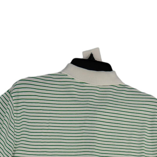 Mens White Green Striped Short Sleeve Spread Collar Polo Shirt Size 7/XXL image number 4