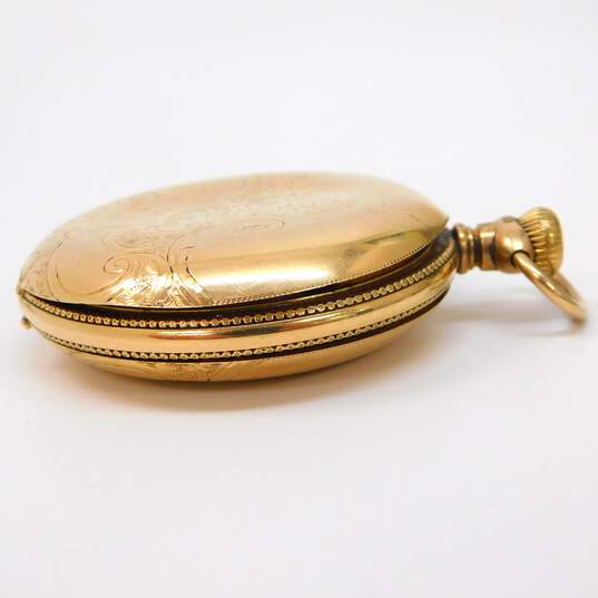Antique 1902 Gold Filled Hamilton 17 Jewels Floral Etched Hunting Case Pocket Watch 126.8g image number 4