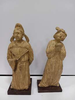 Pair of East Asian Robed Man & Woman Statues