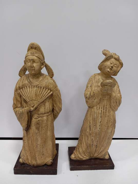 Pair of East Asian Robed Man & Woman Statues image number 1