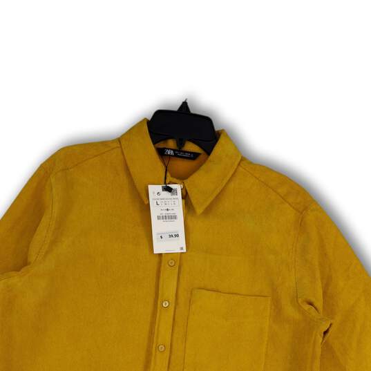 NWT Womens Yellow Corduroy Long Sleeve Point Collar Button-Up Shirt Size L image number 3