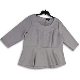 Womens Gray Round Neck Long Sleeve Regular Fit Pullover Blouse Top Size 24