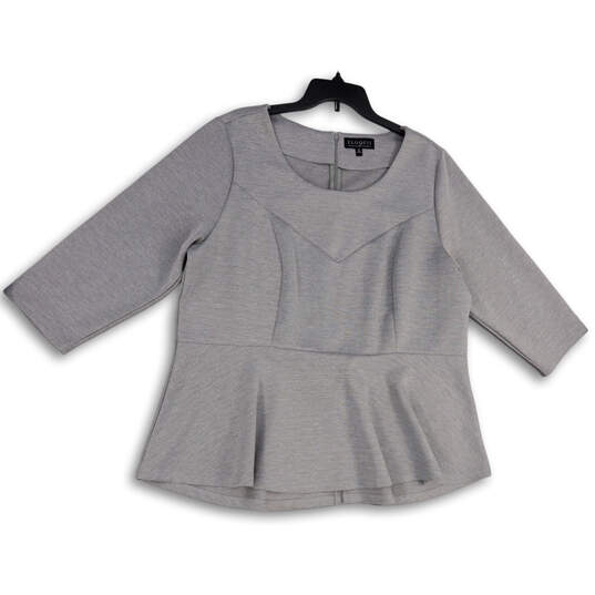 Womens Gray Round Neck Long Sleeve Regular Fit Pullover Blouse Top Size 24 image number 1