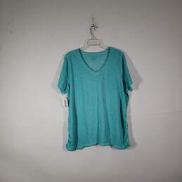 Womens Cotton Heather Short Sleeve V-Neck Ruched Side T-Shirt Size 18/20