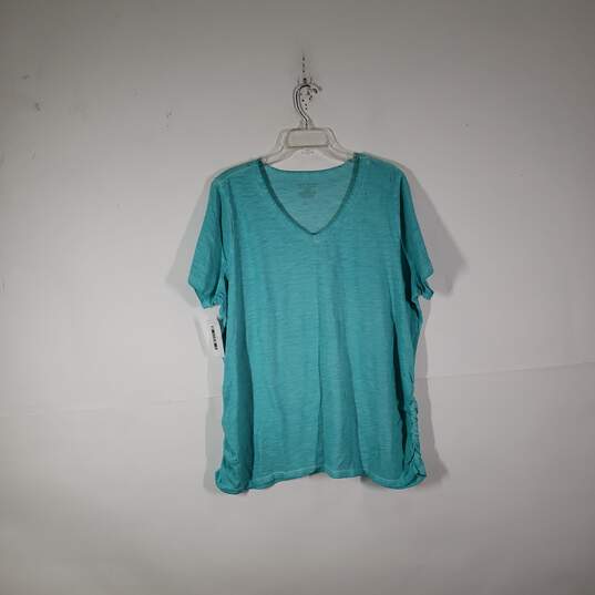 Womens Cotton Heather Short Sleeve V-Neck Ruched Side T-Shirt Size 18/20 image number 1