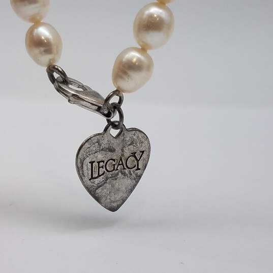 Sterling Silver Fw Pearl Knotted 7.2mm Heart Tag Legacy Bracelet 16g image number 4
