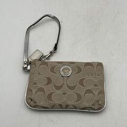 Coach Womens Tan Silver Signature Print Logo Charm Clutch Wristlet Wallet
