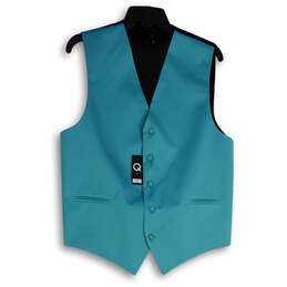 NWT Mens Blue Black V-Neck Welt Pocket Button Front Suit Vest Size Medium