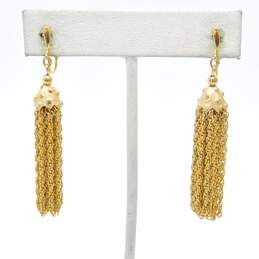VNTG Crown Trifari Gold Tone Clip-On Chain Tassel Drop Dangle Earrings 12.1g