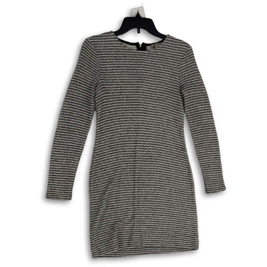 Womens Black White Long Sleeve Back Zip Knee Length Sweater Dress Size 6 image number 4