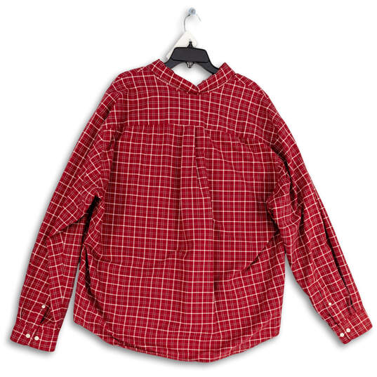 Mens Red Plaid Long Sleeve Pocket Collared Button Up Shirt Size 2XL image number 2