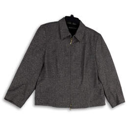 Womens Black Long Sleeve Spread Collar Regular Fit Full-Zip Jacket Size 16