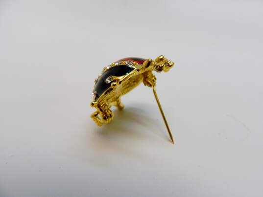 VNTG Gold Tone Mixed Metals Enamel & Rhinestone Ladybug & Beetle Brooches image number 2