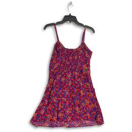 Express Womens Purple Floral V-Neck Sleeveless Smocked Pullover Mini Dress Sz M alternative image