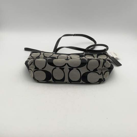 NWT Coach Womens Black Grey Signature Print Zipper Charm Tote Bag image number 4