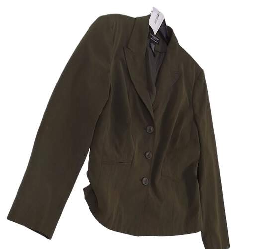 Womens Green Long Sleeve Three Button Works Blazer Jacket Size 14 image number 1