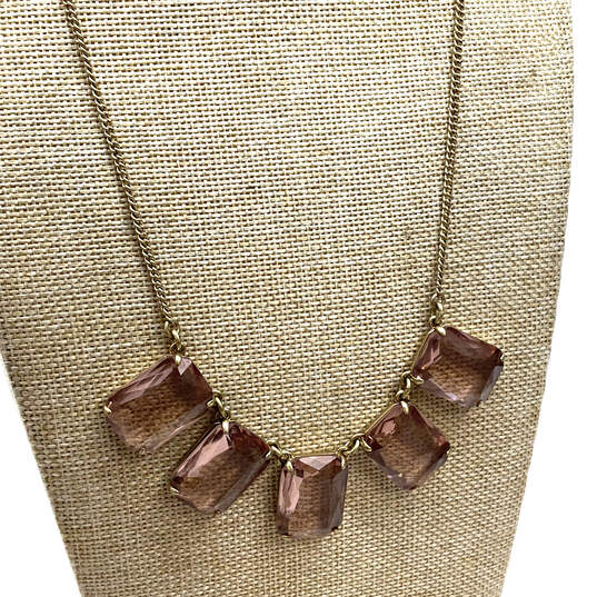 Designer J. Crew Gold-Tone Pink Rectangle Crystal Stone Pendant Necklace image number 2