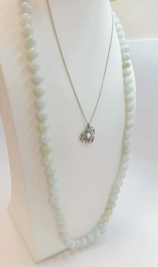 Joy & Artisan 925 Pearl Flower Pendant Box Chain & Aqua Ball Beaded Necklaces 116.5g image number 2
