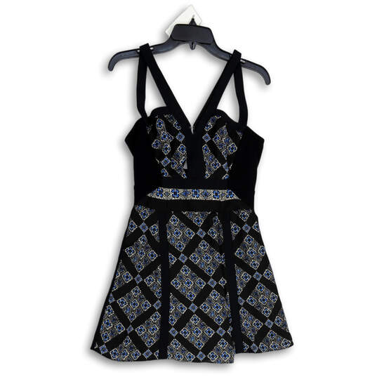 Womens Black Blue Printed Selena V-Neck Sleeveless Mini Dress Size 6 image number 3