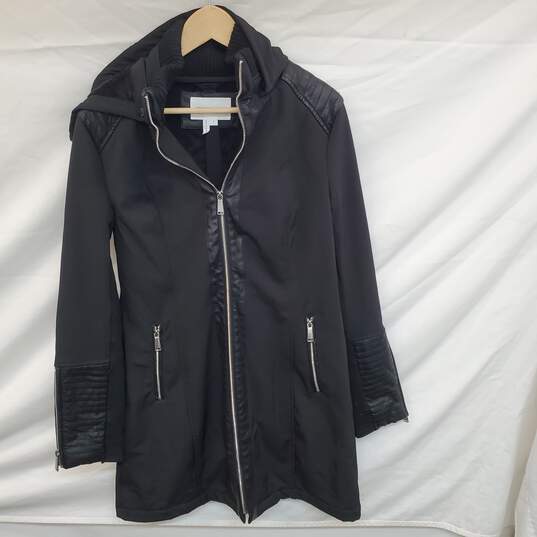 BCBGeneration Hooded Zip Up Black Coat Jacket Polyester Blend Sz M image number 1