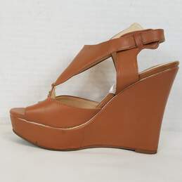 Nine West Wedge Sandal Peep Toe Women Heels   Size 7  Color Tan Brown alternative image