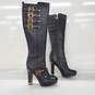 Tory Burch Black Pebbled Leather Gold Buckle Knee High Boots Women's Size 5 image number 6