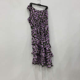 NWT Womens Black Pink Floral One Shoulder Tiered Ruffle A-Line Dress Size L alternative image