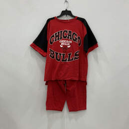 Mens Red Chicago Bulls Short Sleeve T-Shirt And Pants Two Piece Set Size L