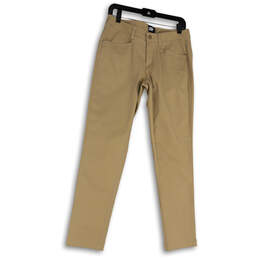 Womens Tan Flat Front Pockets Stretch Straight Leg Chino Pants Size 4