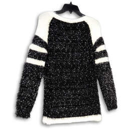 NWT Womens Black White Round Neck Long Sleeve Knitted Pullover Sweater OS alternative image