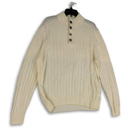 Mens White Mock Neck Long Sleeve Knitted Pullover Sweater Size X-Large