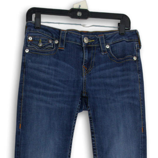 Womens Blue Denim Medium Wash 5-Pocket Design Bootcut Leg Jean Size 28 image number 3