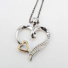 RH Macy & Co. Sterling Silver 10K Gold Diamond W/Box Open Heart 17 3/8 Pendant Necklace 2.5g