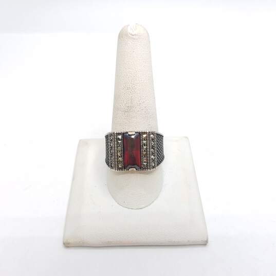 Antique Sterling Silver Marcasite & Glass Sz 10 1/4 Ring 7.9g image number 8