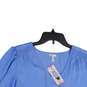 NWT Womens Blue V-Neck 3/4 Sleeve Smocked Pullover Blouse Top Size Small image number 3