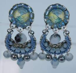 Ayala Bar Silvertone Metal Blue & Clear Glass & Agate Magic Potion Melania Drop Post Earrings 6g alternative image