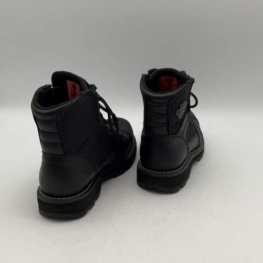 Mens Bonham D93369 Black Leather Lace-Up Round Toe Short Biker Boots Size 8.5M image number 2