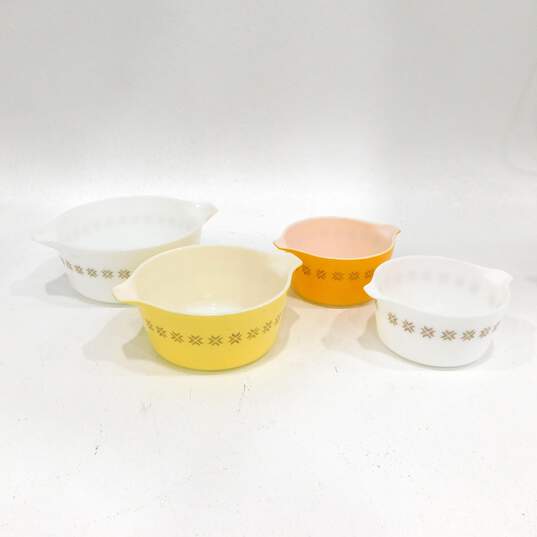 Vintage Pyrex Town & Country Brown on White Yellow & Orange Casserole Dishes image number 1