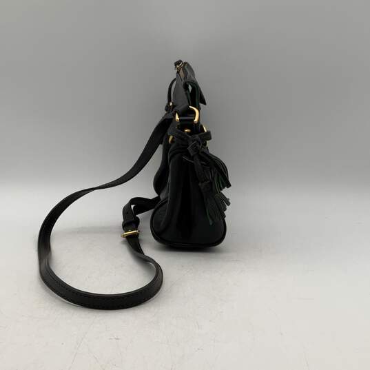 Dooney & Bourke Womens Black Leather Tassel Adjustable Strap Crossbody Bag Purse image number 3