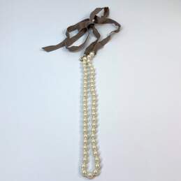 Designer J. Crew Gold-Tone White Pearl Ribbon Fashionable Beaded Necklace alternative image
