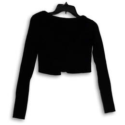 NWT Womens Black Long Sleeve Faux Diamond Lace Up Cropped Blouse Top Size M alternative image