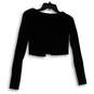 NWT Womens Black Long Sleeve Faux Diamond Lace Up Cropped Blouse Top Size M image number 2